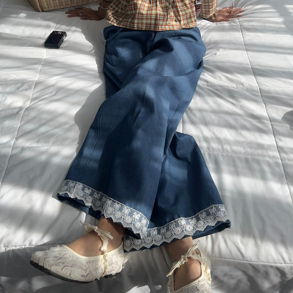 LUCY DENIM LACE HIGHWAIST PANTS