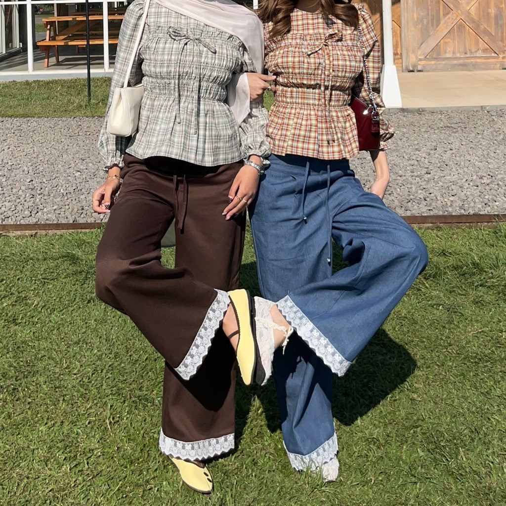 LUCY DENIM LACE HIGHWAIST PANTS